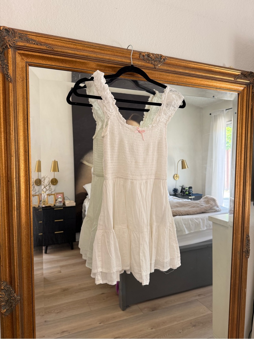 Stradivarius White dress with Pink Bow Accent